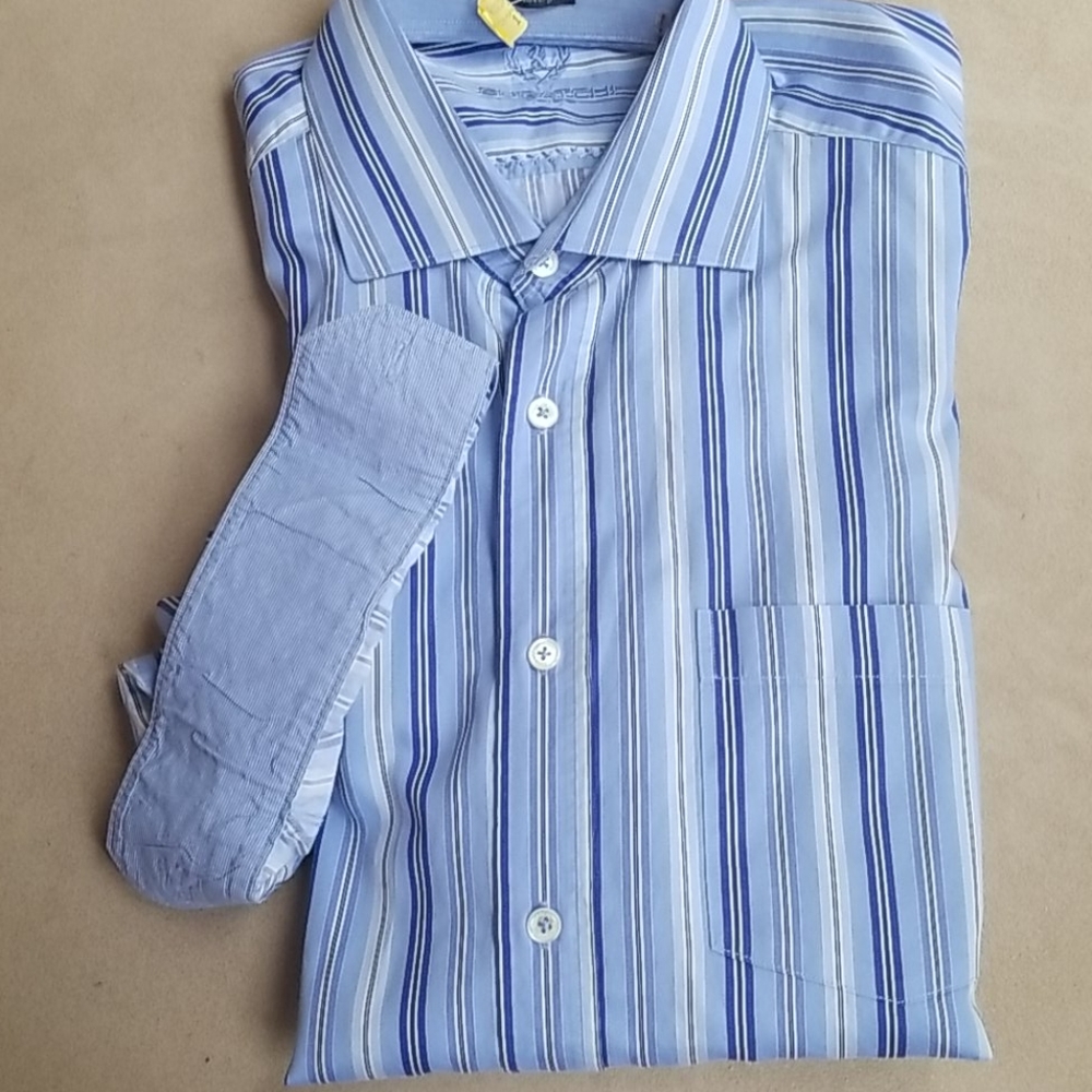 Bugatchi Uomo Large Blue Striped Button Down